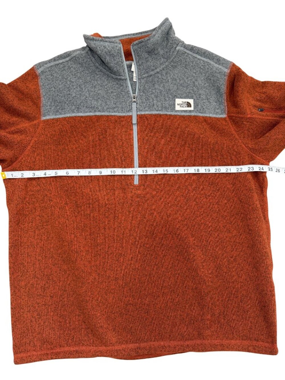 The North Face Mens XL Fleece Pullover 1/4 Zip Rust Orange & Gray Logo - Picture 5 of 7